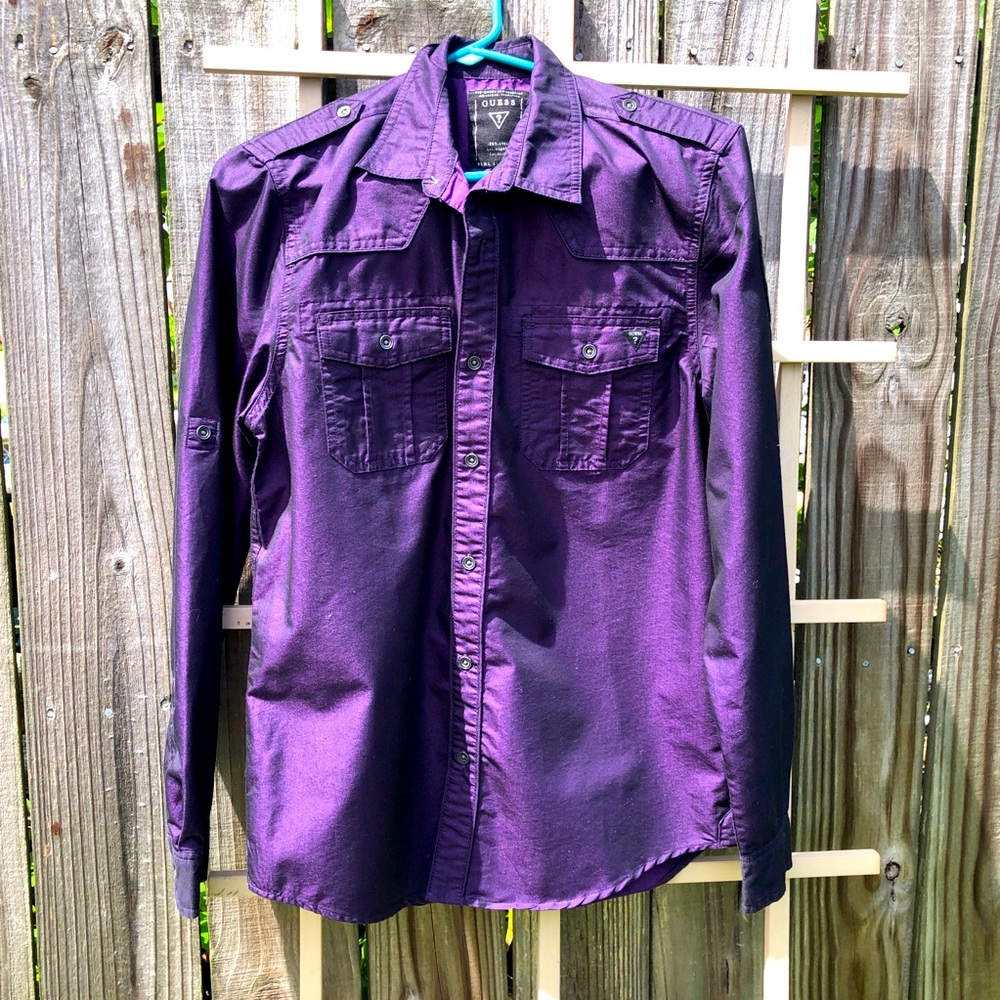 G by Guess Deep Purple Button Down Long Sleeve Shirt S